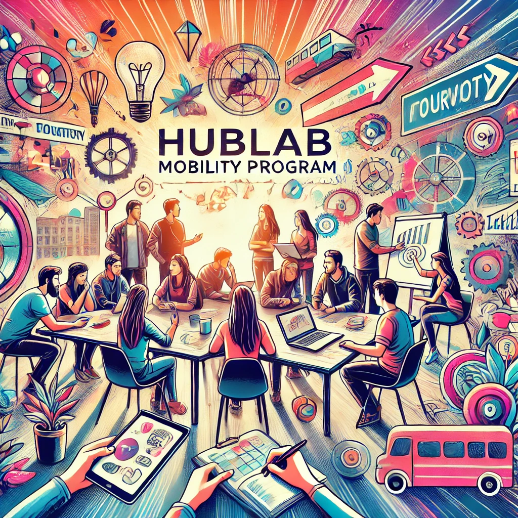 Young adults engaging in collaborative entrepreneurial activities during the HubLab mobility program.
